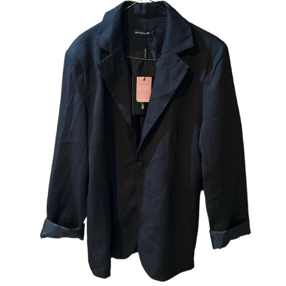 Pretty Little Thing Black Woven Cinched Curve Hem Blazer - Picture 5 of 16